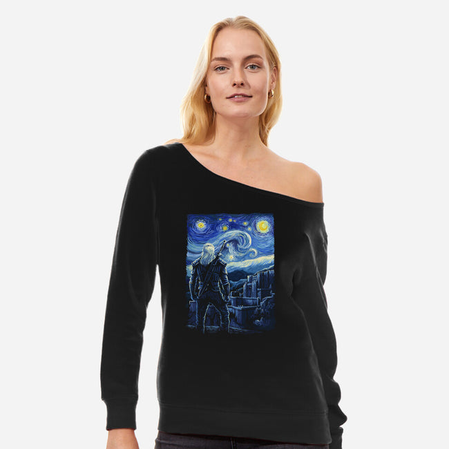 Starry Kaer Morhen-womens off shoulder sweatshirt-daobiwan