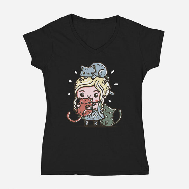 Mother of Cats-womens v-neck tee-Wenceslao A Romero