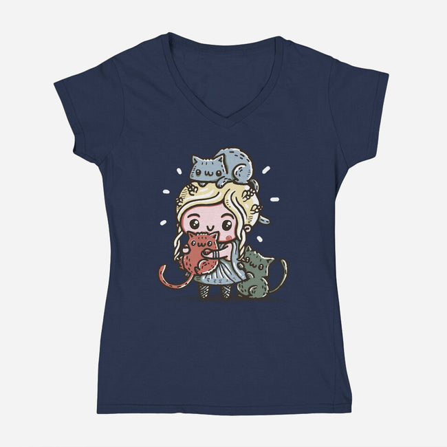 Mother of Cats-womens v-neck tee-Wenceslao A Romero
