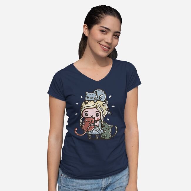 Mother of Cats-womens v-neck tee-Wenceslao A Romero