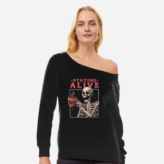 Staying Alive-womens off shoulder sweatshirt-eduely