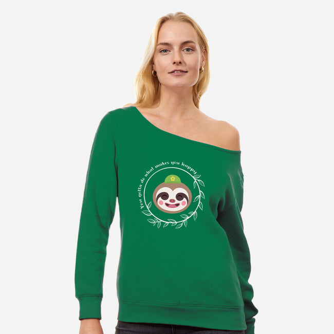 Be Happy-womens off shoulder sweatshirt-kosmicsatellite