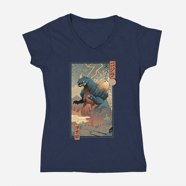 Space Kaiju Ukiyo-E-womens v-neck tee-vp021