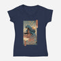Space Kaiju Ukiyo-E-womens v-neck tee-vp021