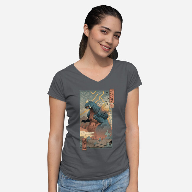 Space Kaiju Ukiyo-E-womens v-neck tee-vp021