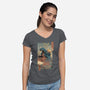 Space Kaiju Ukiyo-E-womens v-neck tee-vp021