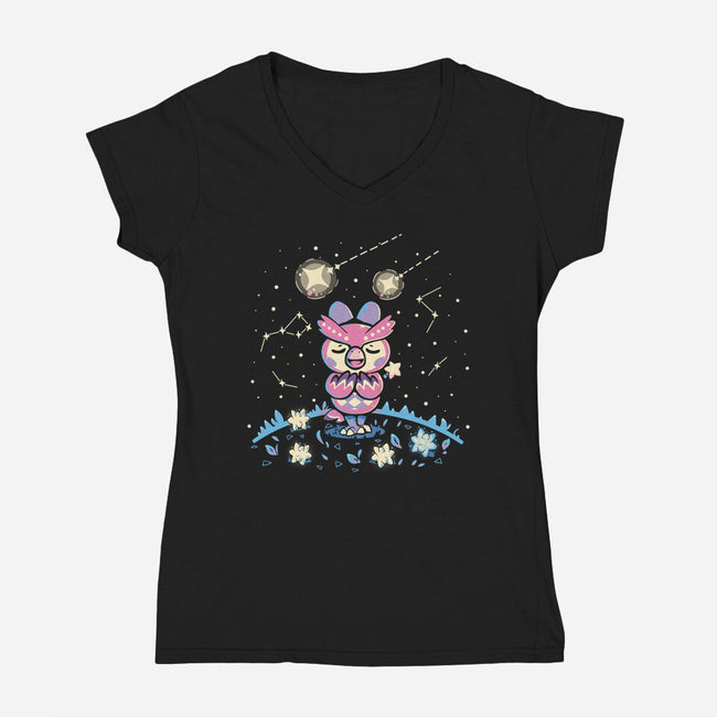 Starry Owl-womens v-neck tee-TechraNova