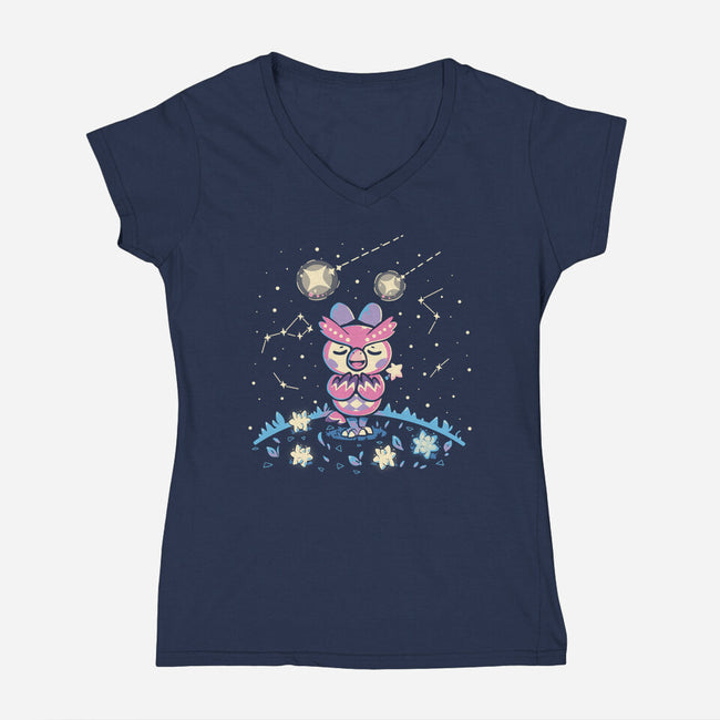 Starry Owl-womens v-neck tee-TechraNova