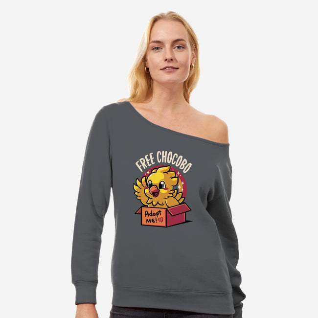 Adopt a Chocobo-womens off shoulder sweatshirt-Typhoonic