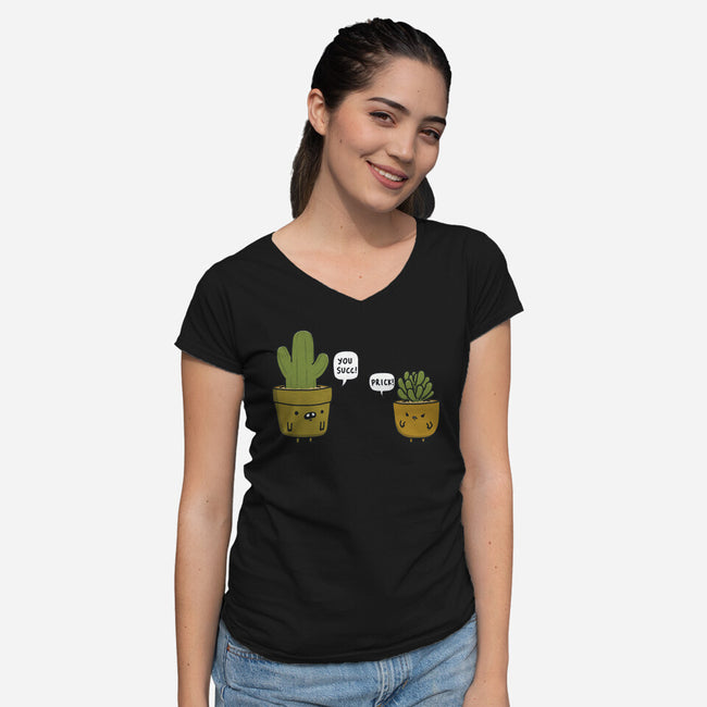 Succ and Prick-womens v-neck tee-Farty Plants