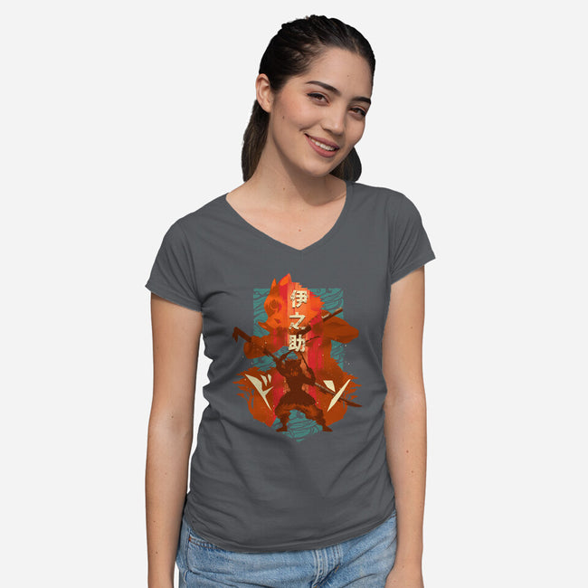 Boar Mask-womens v-neck tee-hypertwenty