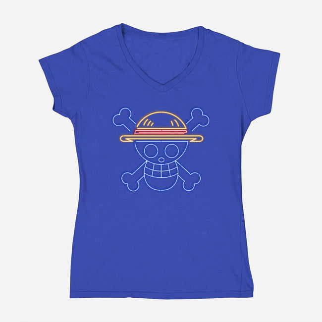 Neon Hat-womens v-neck tee-CoD Designs