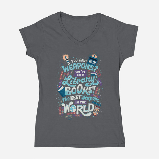 Books are the Best Weapons-womens v-neck tee-risarodil