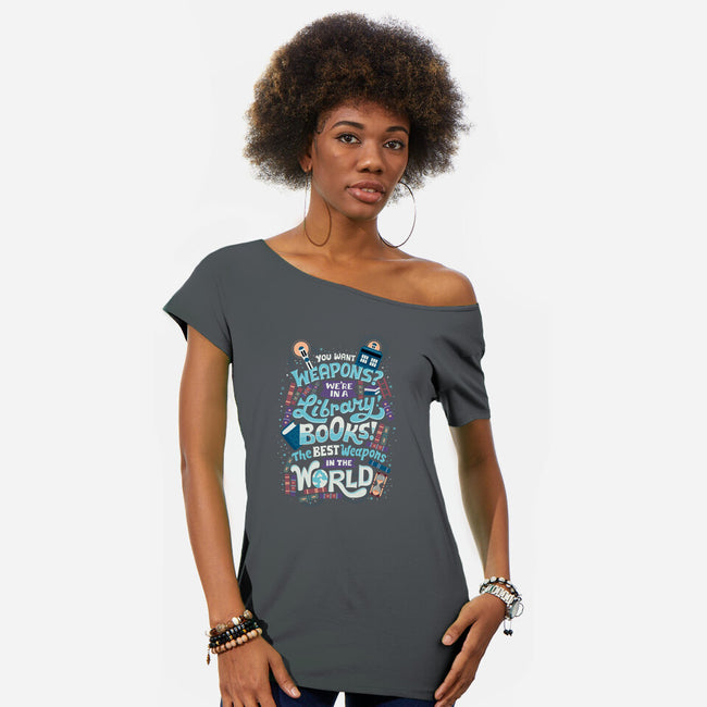 Books are the Best Weapons-womens off shoulder tee-risarodil