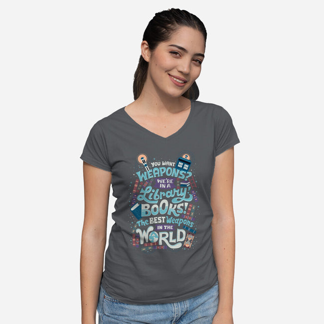 Books are the Best Weapons-womens v-neck tee-risarodil
