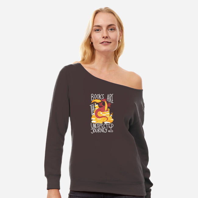 Book Dragon-womens off shoulder sweatshirt-TaylorRoss1