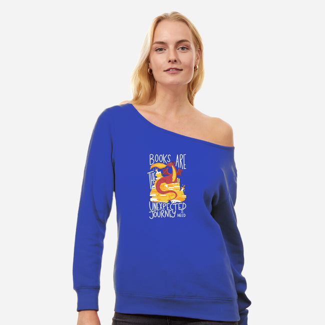 Book Dragon-womens off shoulder sweatshirt-TaylorRoss1