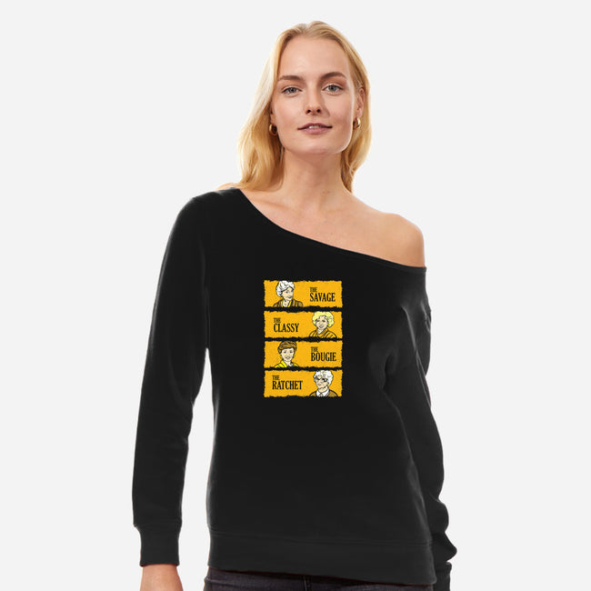 Golden Savages-womens off shoulder sweatshirt-dalethesk8er