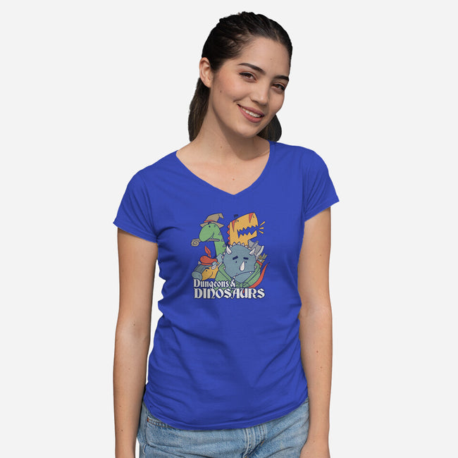 Dungeons and Dinosaurs-womens v-neck tee-T33s4U