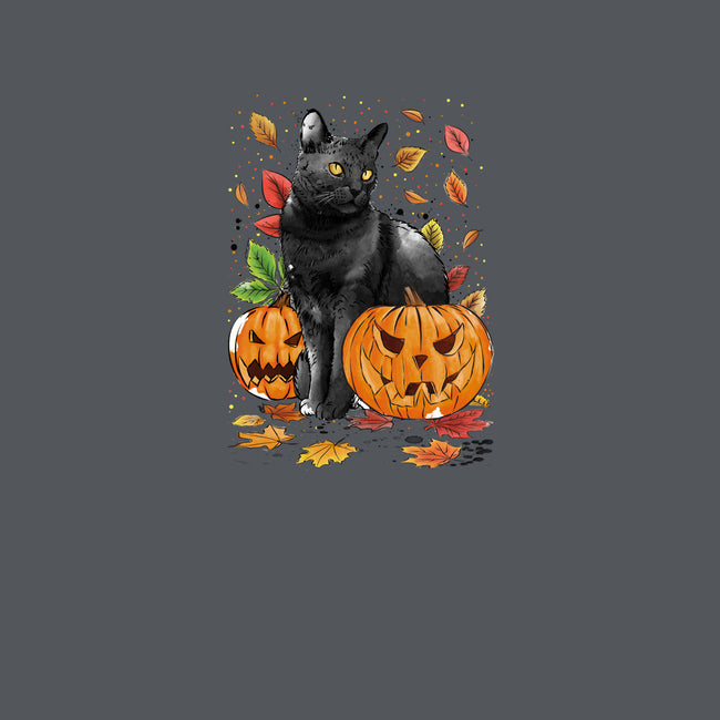 Cat Leaves and Pumpkins-youth basic tee-DrMonekers