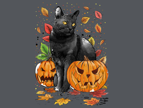 Cat Leaves and Pumpkins