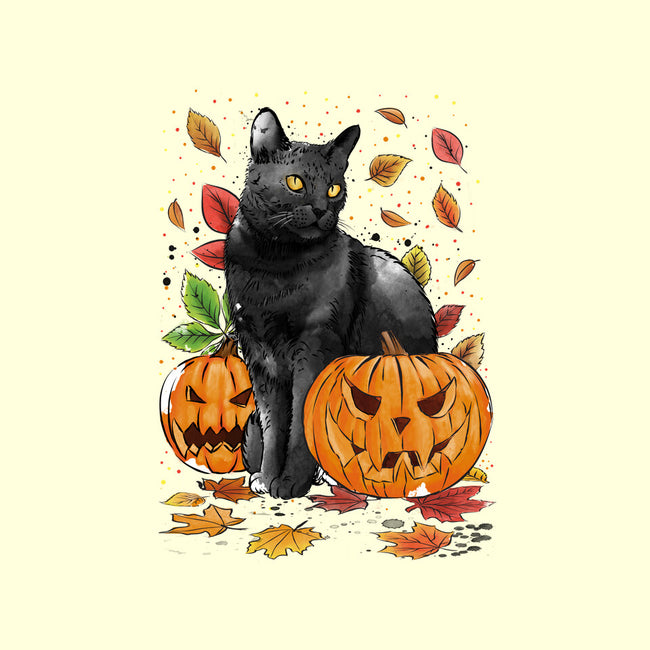 Cat Leaves and Pumpkins-none stretched canvas-DrMonekers