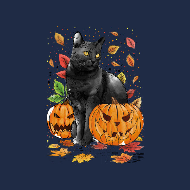 Cat Leaves and Pumpkins-none stretched canvas-DrMonekers