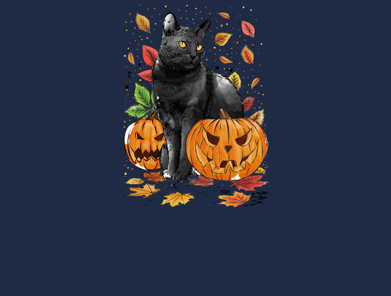 Cat Leaves and Pumpkins