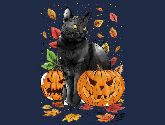 Cat Leaves and Pumpkins