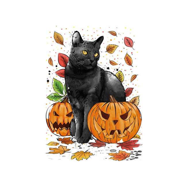 Cat Leaves and Pumpkins-none drawstring bag-DrMonekers