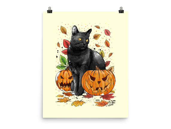 Cat Leaves and Pumpkins