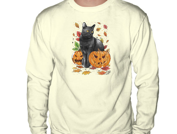 Cat Leaves and Pumpkins