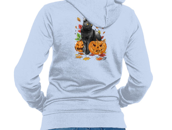 Cat Leaves and Pumpkins