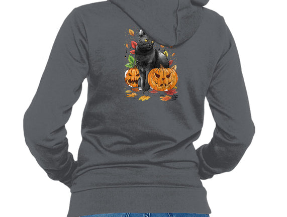 Cat Leaves and Pumpkins