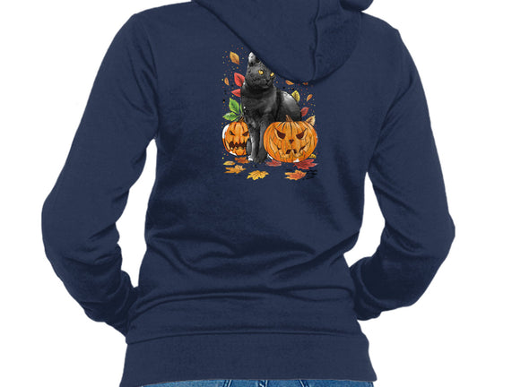 Cat Leaves and Pumpkins
