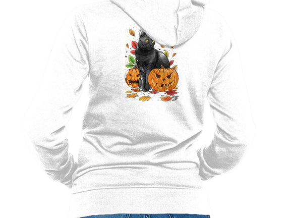 Cat Leaves and Pumpkins