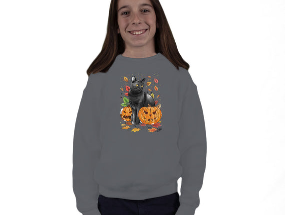 Cat Leaves and Pumpkins
