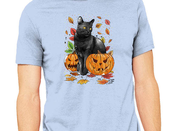 Cat Leaves and Pumpkins