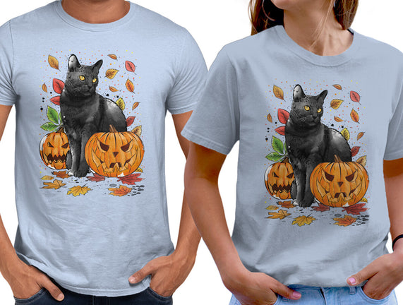 Cat Leaves and Pumpkins