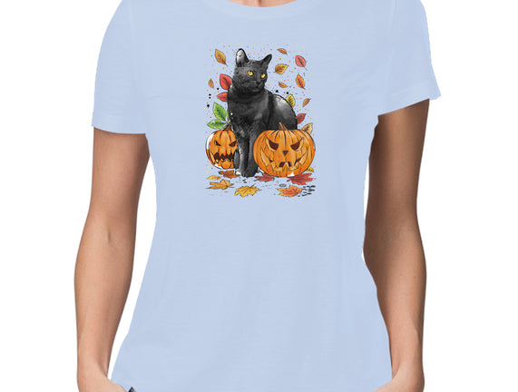 Cat Leaves and Pumpkins