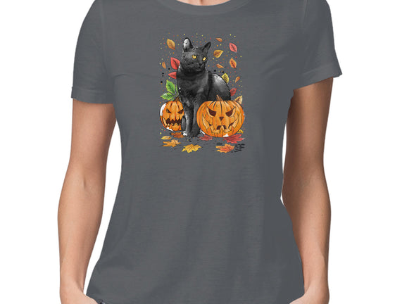 Cat Leaves and Pumpkins