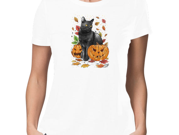 Cat Leaves and Pumpkins
