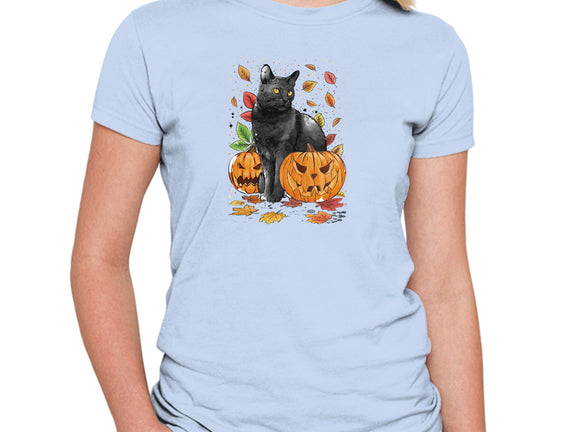 Cat Leaves and Pumpkins