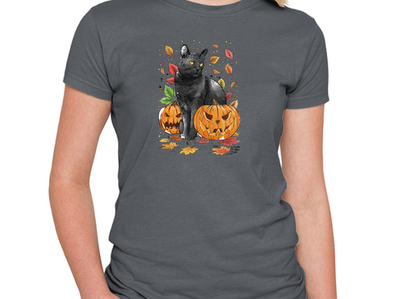 Cat Leaves and Pumpkins