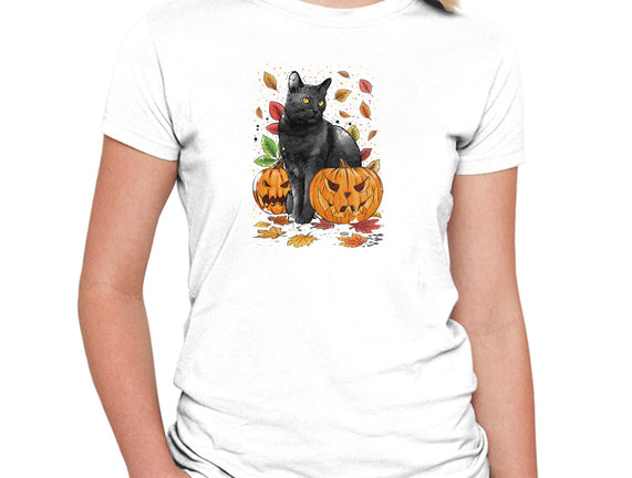 Cat Leaves and Pumpkins