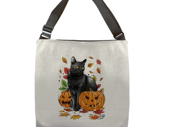 Cat Leaves and Pumpkins
