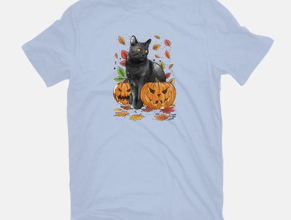 Cat Leaves and Pumpkins