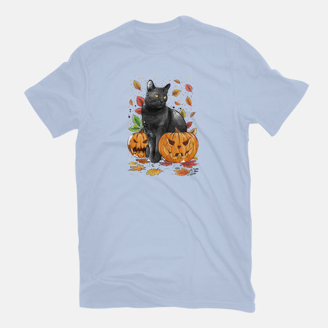 Cat Leaves and Pumpkins-mens long sleeved tee-DrMonekers