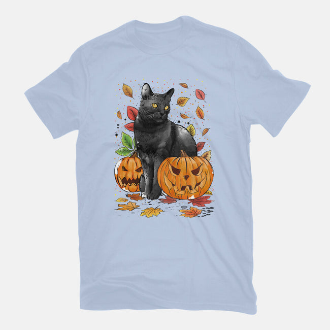 Cat Leaves and Pumpkins-unisex basic tee-DrMonekers