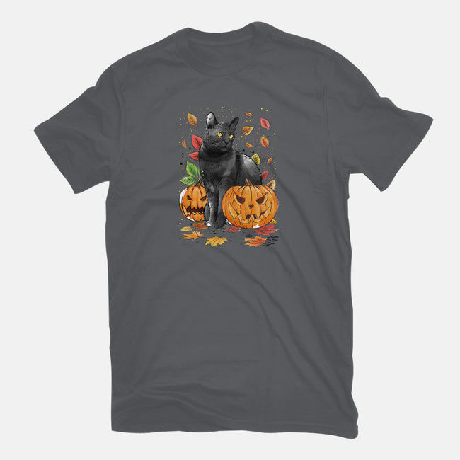 Cat Leaves and Pumpkins-mens long sleeved tee-DrMonekers